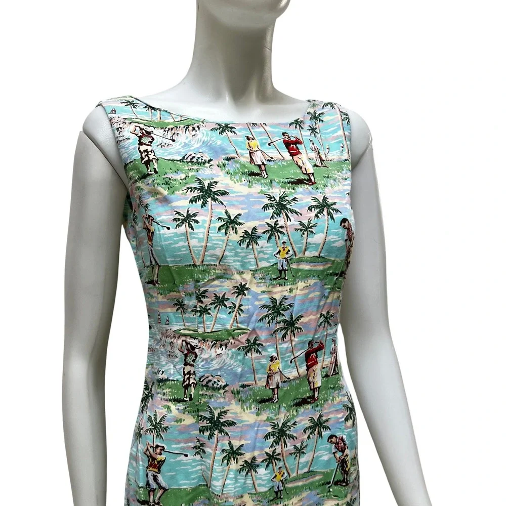 Vtg Reyn Spooner Dress Art of Eddy Y Golf Novelty Woodie Label Collectible Small